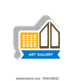 stylish icon in paper sticker style building art gallery