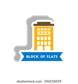 stylish icon in paper sticker style building apartment block