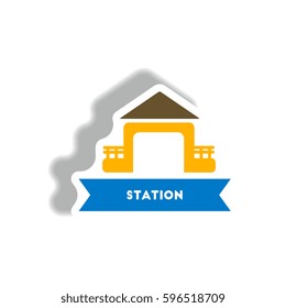 stylish icon in paper sticker style building Station