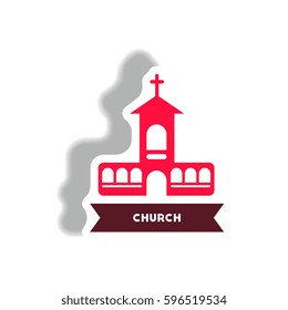 stylish icon in paper sticker style building church