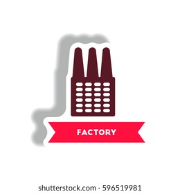 stylish icon in paper sticker style building factory