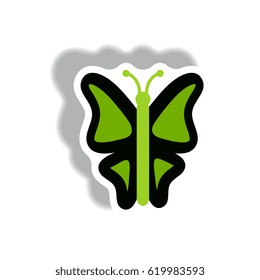 stylish icon in paper sticker style botanic butterfly