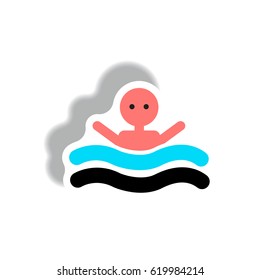 stylish icon in paper sticker style man swimmer