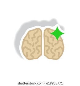 stylish icon in paper sticker style brain stroke