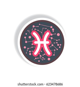 stylish icon in paper sticker style zodiac sign Pisces