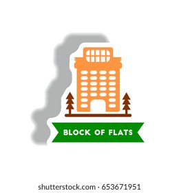 stylish icon in paper sticker style building apartment block
