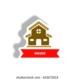 stylish icon in paper sticker style building house