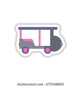 stylish icon in paper sticker style excursion car