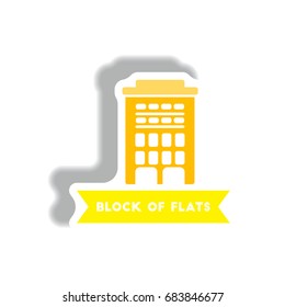 stylish icon in paper sticker style building apartment block