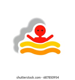 stylish icon in paper sticker style man swimmer