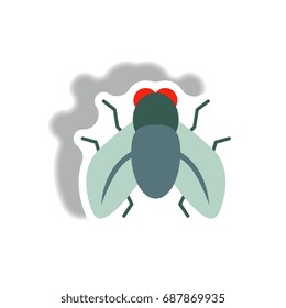 stylish icon in paper sticker style fly insect