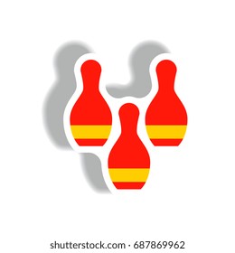 stylish icon in paper sticker style bowling skittles
