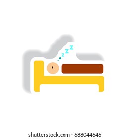 stylish icon in paper sticker style man sleeps