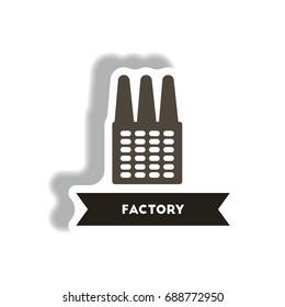 stylish icon in paper sticker style building factory