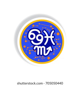 stylish icon in paper sticker style element zodiacal Water