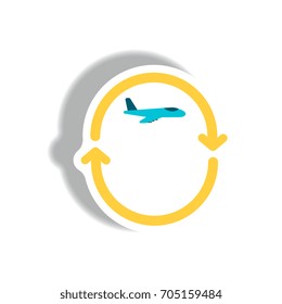 stylish icon in paper sticker style airplane arrows Planet