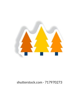 stylish icon in paper sticker style Landscape Fir Trees