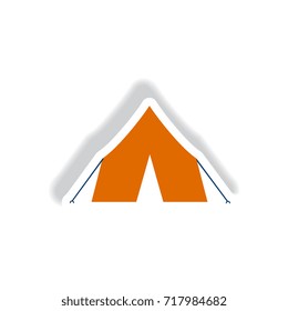 stylish icon in paper sticker style camp tourist tent