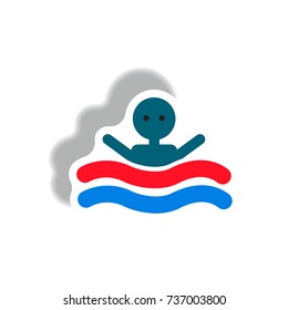 stylish icon in paper sticker style man swimmer