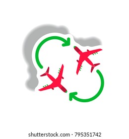 stylish icon in paper sticker style travel airplane