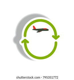 stylish icon in paper sticker style airplane arrows Planet