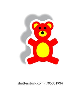 stylish icon in paper sticker style toy bear
