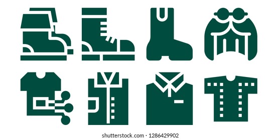  stylish icon set. 8 filled stylish icons. Simple modern icons about  - Shirt, Boots, Boot, Wig