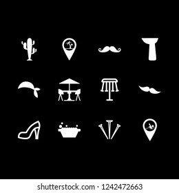 stylish icon set about cactus, terrace, high heel and beach pin vector set