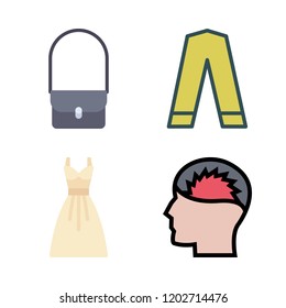 stylish icon set. vector set about hand bag, dress, headache and trousers icons set.