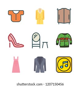 stylish icon set. vector set about closet, dress, high heels and mirror icons set.