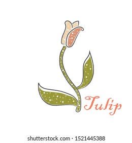 Stylish Icon Of a Tulip Flower. Hand Drawn Delicate Design. Scandinavian Style. Vector Illustration