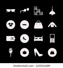 stylish icon. stylish vector icons set bookcase, women shoes, t shirt star and dresser mirror
