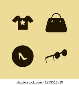 stylish icon. stylish vector icons set t shirt star, women shoes, sunglasses and handbag