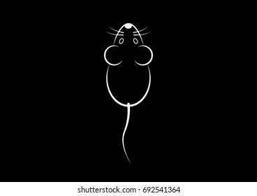 Stylish icon of a white mouse icone for web and print. Minimalistic symbol of the home of a rodent mouse or rat black and white vector illustration