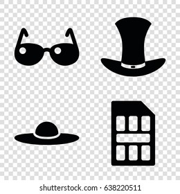 Stylish icons set. set of 4 stylish filled icons such as woman hat, hat, sim card