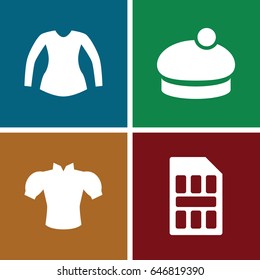 Stylish icons set. set of 4 stylish filled icons such as blouse, woman hat
