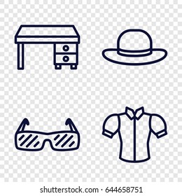 Stylish icons set. set of 4 stylish outline icons such as blouse, woman hat, office desk
