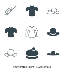Stylish icons. set of 9 editable filled and outline stylish icons such as blouse, woman hat