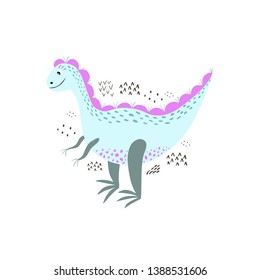 stylish illustration with dinosaur. lovely childish card in spring colors. greeting card,poster,banner illustration. isolated scandinavian cartoon illustration.