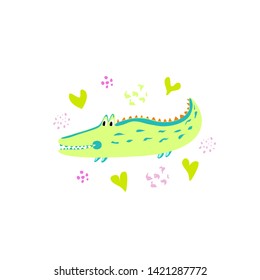 Stylish illustration with dinosaur. lovely childish card in spring colors. greeting card,poster,banner illustration. isolated scandinavian cartoon illustration.
