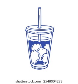 A stylish illustration of a drink cup filled with ice and a straw, perfect for summer vibes and fun times