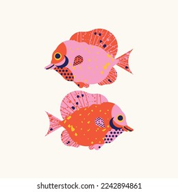 Stylish illustration of fresh fish in a cartoon flat style.