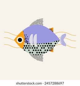 Stylish illustration of fresh fish. Vector print, illustration, postcard, design element