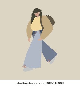 Stylish illustration. Girl with a backpack. Student.