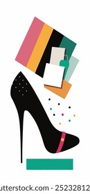 A stylish illustration of a high heel shoe with a colorful background, perfect for adding a touch of fashion and sophistication to your designs. This graphic is ideal for fashion blogs, websites.