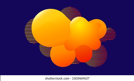 Stylish illustration with the image of a liquid form using a gradient on a blue background. yellow-red gradient.
