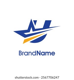 Stylish Illustration logo design Initial U Combine with motion star in two color. Logo can use for any industry and work as well in small size.