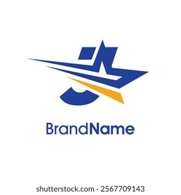 Stylish Illustration logo design Initial J Combine with motion star in two color. Logo can use for any industry and work as well in small size.