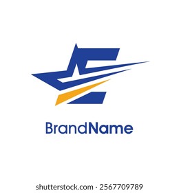 Stylish Illustration logo design Initial E Combine with motion star in two color. Logo can use for any industry and work as well in small size.