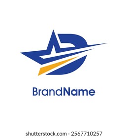 Stylish Illustration logo design Initial D Combine with motion star in two color. Logo can use for any industry and work as well in small size.